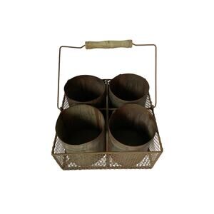 Chicken Wire 4 Sectioned Handled Basket w/ 4 Planter Cans or Egg Basket